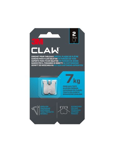 Gancho para paredes de yeso, 7 kg, 23 x 23 x 4 mm, 2 uds