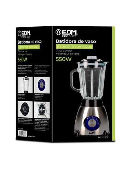 Batidora de vaso mezclador de cristal 550 w 1,5 l