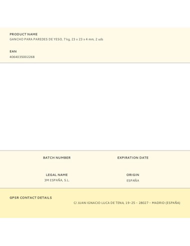 Gancho para paredes de yeso, 7 kg, 23 x 23 x 4...