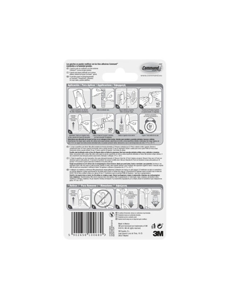 Gancho para toallas, grande, blanco, 1 ud + 2 tiras, máx 2,2 kg