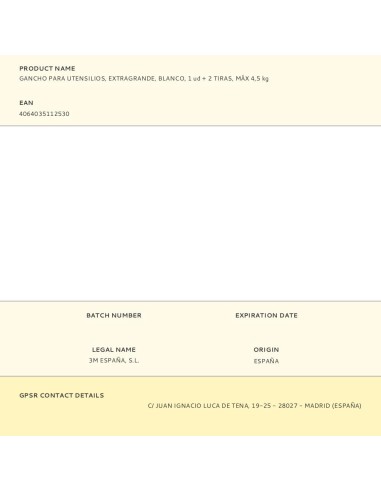 Gancho para utensilios, extragrande, blanco, 1...