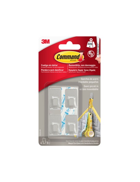 Gancho de acero inoxidable, pequeño, 19 x 30 x 15 mm, 4 uds + 5 tiras, máx 225 gr