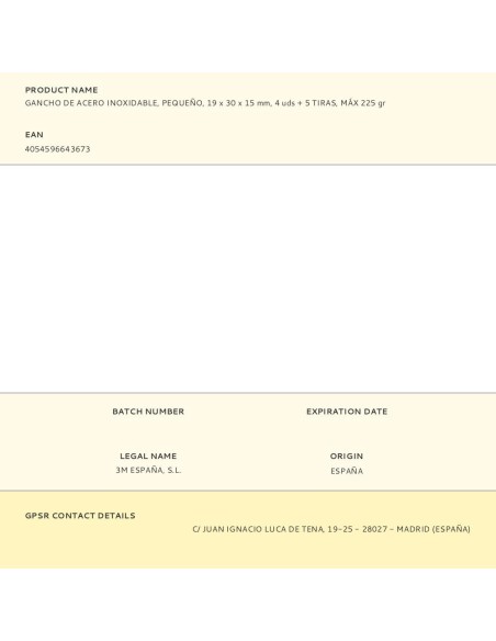 Gancho de acero inoxidable, pequeño, 19 x 30 x 15 mm, 4 uds + 5 tiras, máx 225 gr