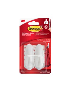 Gancho de diseño, mediano, blanco, 29 x 79 x 29 mm, 2 uds + 4 tiras, max 1,3 kg 2