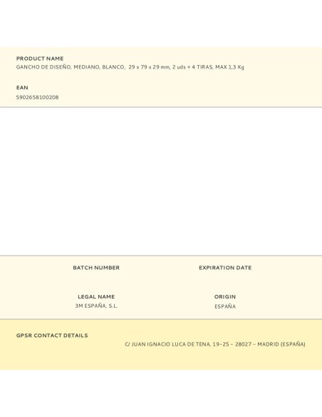 Gancho de diseño, mediano, blanco, 29 x 79 x 29 mm, 2 uds + 4 tiras, max 1,3 kg