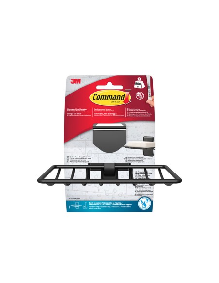 Jabonera para baño, negro mate, 1 ud + 2 tiras, máx 900 gr