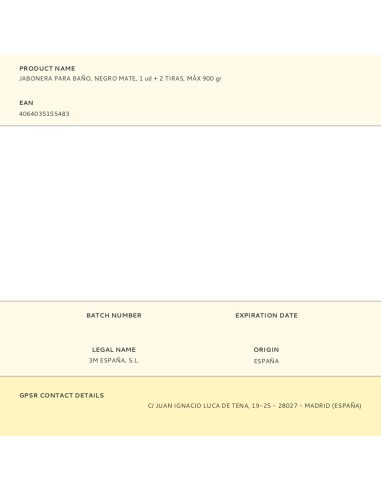 Jabonera para baño, negro mate, 1 ud + 2 tiras,...