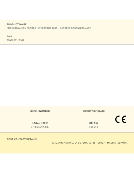 Mascarilla con filtros integrados 4251+, vapores orgánicos a1p2
