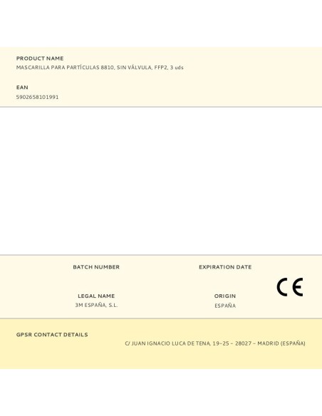 Mascarilla para partículas 8810, sin válvula, ffp2, 3 uds