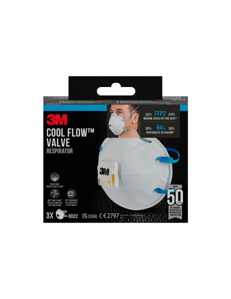 Mascarilla para partículas 8822, ffp2, con válvula, 3 uds