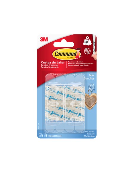 Mini ganchos, transparentes, 22 x 29 x 11 mm, 6 uds + 8 tiras, máx 225 g