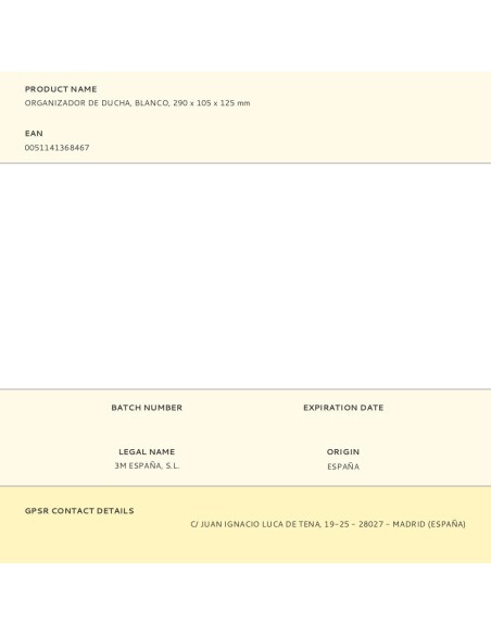 Organizador de ducha, blanco, 290 x 105 x 125 mm