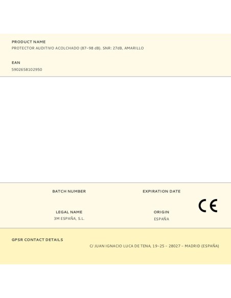 Protector auditivo acolchado (87-98 db). snr: 27db, amarillo