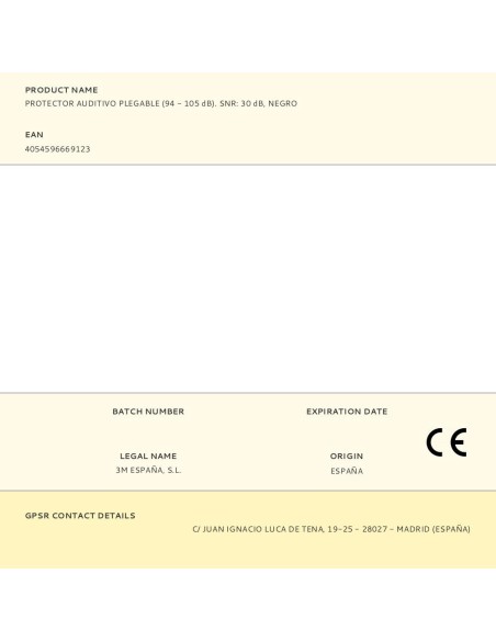 Protector auditivo plegable (94 - 105db). snr: 30 db, negro