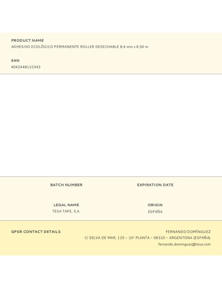 Adhesivo ecológico permanente roller desechable 8,4 mm x 8,50 m