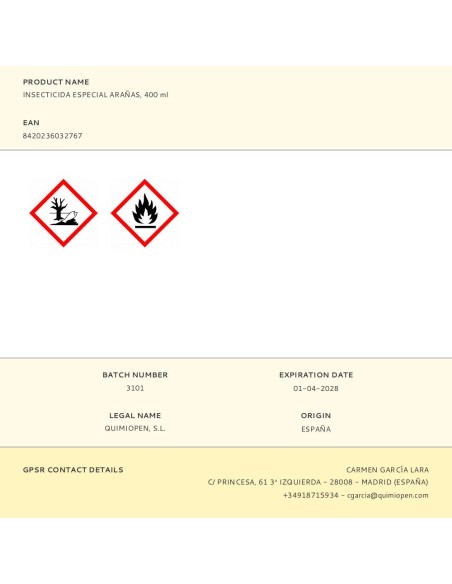 Insecticida especial arañas, 400 ml