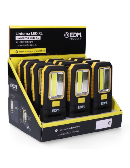Linterna led cob 3 leds xl de 200lm. con gancho e iman 3xaaa (pilas incluidas) edm
