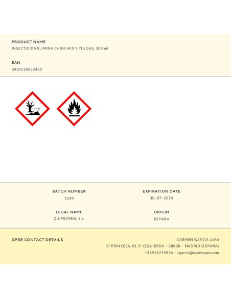 Insecticida elimina chinches y pulgas, 300 ml