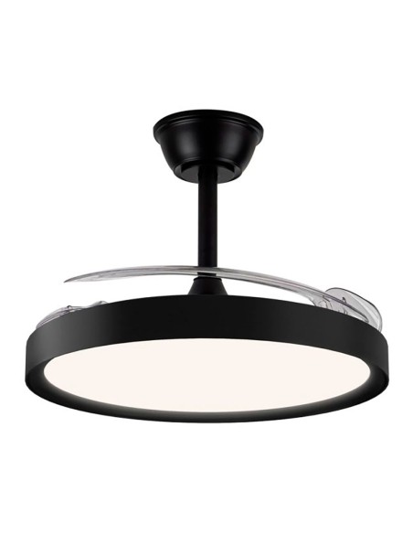 Ventilador de techo led 3cct aspas retráctiles polaris 43 w 4430 lm negro, aspas ø106 cm, plafón ø48,5 cm, altura 32 - 42 cm