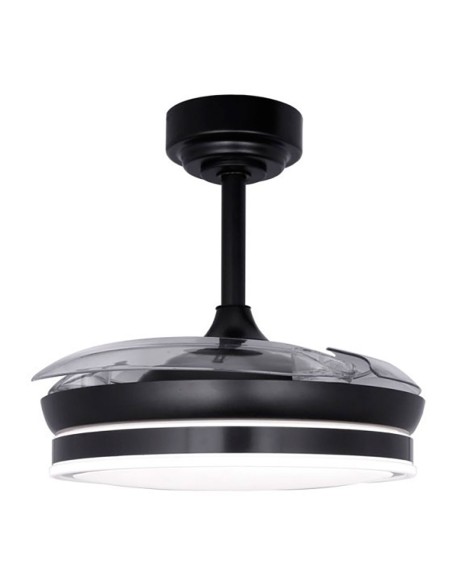 Ventilador de techo led 3cct aspas retráctiles moss mini 46 w 5520 lm negro, aspas ø92 cm, plafón ø39 cm, altura 32 - 42 cm