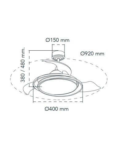 Ventilador de techo led 3cct aspas retráctiles...