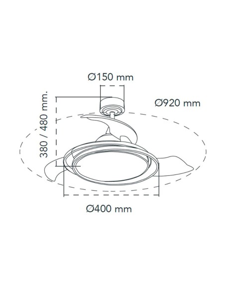 Ventilador de techo led 3cct aspas retráctiles antila mini 40 w 4000 lm plata, aspas ø92 cm, plafón ø40 cm, altura 38 - 48 c ...