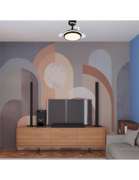 Ventilador de techo led 3cct aspas retráctiles antila mini xs 35 w 3000 lm negro, aspas ø55 cm, plafón ø32 cm, altura 38 - 4 ...