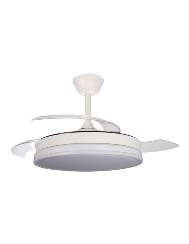 Ventilador de techo led 3cct aspas retráctiles supereco 45 w 4400 lm blanco, ø106 cm, plafón ø48,5 cm, altura 32 - 42 cm