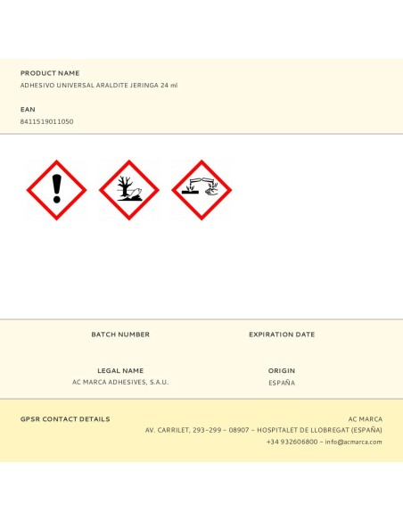 Adhesivo universal araldite jeringa 24 ml