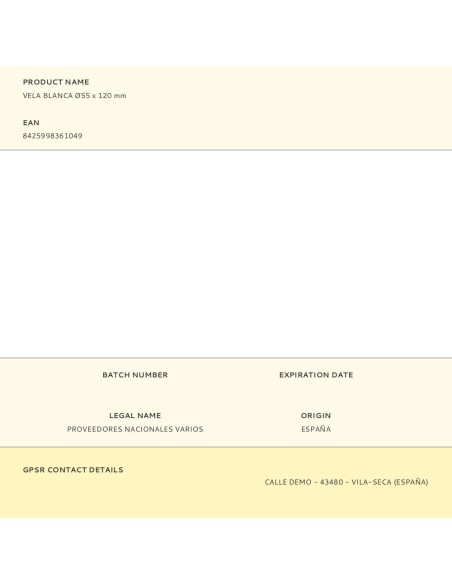 Vela blanca ø55 x 120 mm