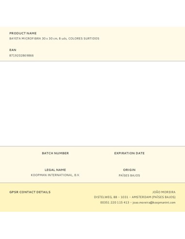 Bayeta microfibra 30 x 30 cm, 8 uds, colores...