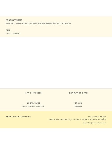 Recambio pomo para olla presión modelo clásica...