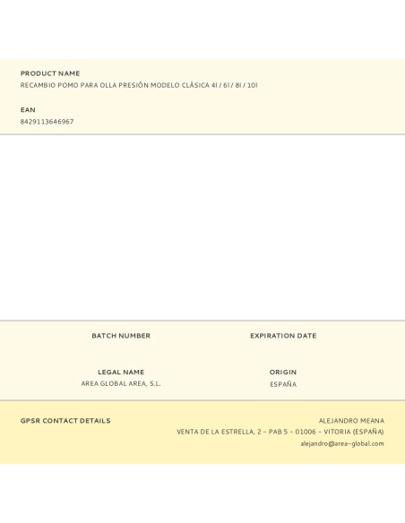 Recambio pomo para olla presión modelo clásica 4l / 6l / 8l / 10l