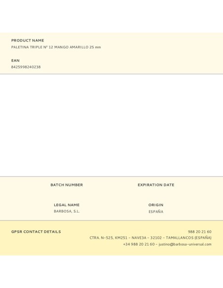 Paletina triple nº 12 mango amarillo 25 mm