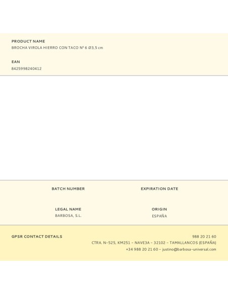 Brocha virola hierro con taco nº 6 ø3,5 cm