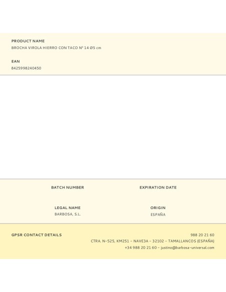 Brocha virola hierro con taco nº 14 ø5 cm