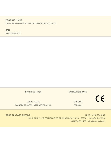 Cable alimentación continua para las balizas 36087, 99760, 36053