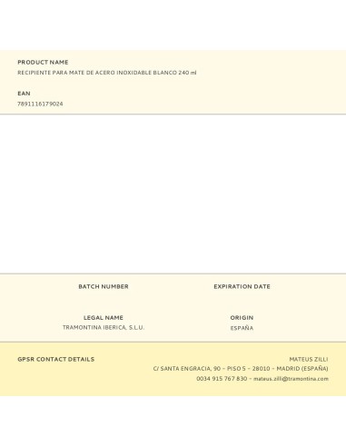 Recipiente para mate de acero inoxidable blanco...