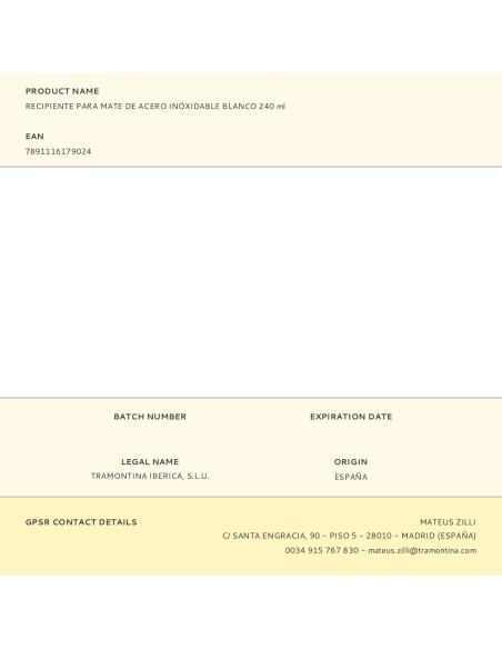 Recipiente para mate de acero inoxidable blanco 240 ml