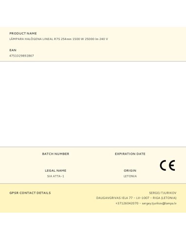 Lámpara halógena lineal r7s 254 mm 1500 w 2700...