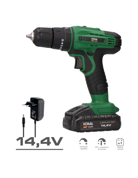 Kit taladro percutor/atornillador 14,4 v con batería, cargador y 28 accesorios