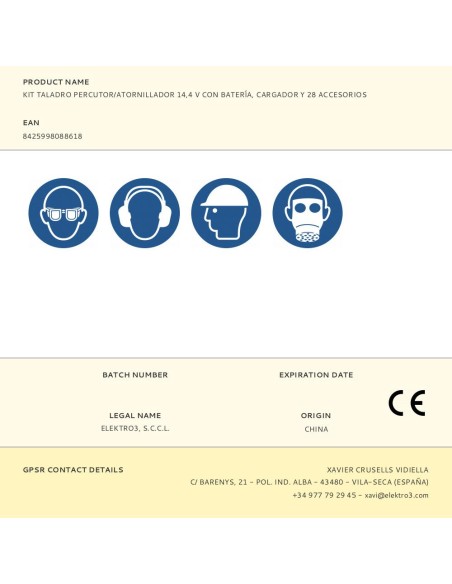 Kit taladro percutor/atornillador 14,4 v con batería, cargador y 28 accesorios