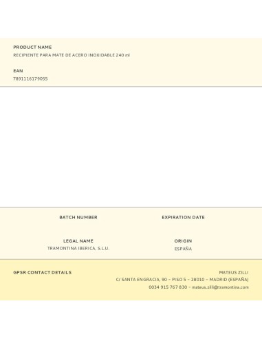 Recipiente para mate de acero inoxidable 240 ml