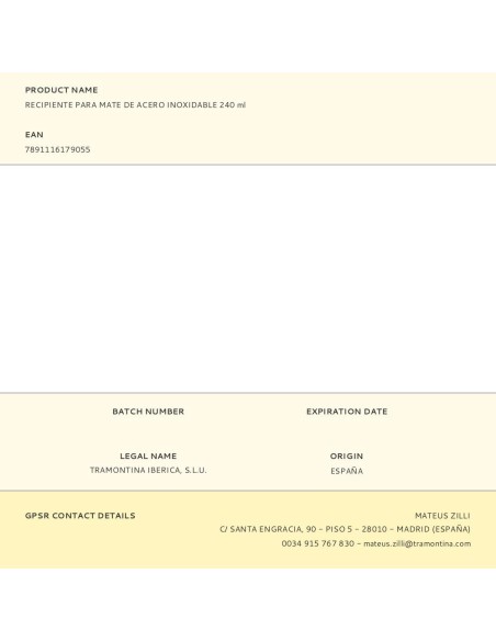 Recipiente para mate de acero inoxidable 240 ml