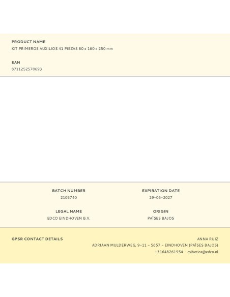 Kit primeros auxilios 41 piezas 80 x 160 x 250 mm