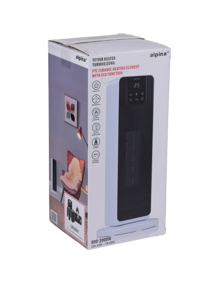 Calefactor de torre 800/2000 w, blanco, 21 x 21 x 46 cm