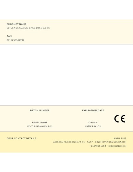 Estufa de cuarzo de pared para exteriores con control remoto, 2000 w 67,5 x 10,5 x 7,5 cm