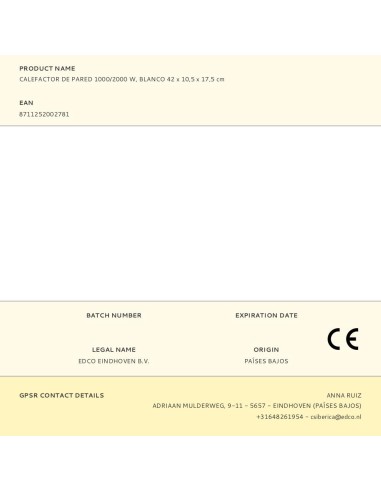 Calefactor de pared 1000/2000 w, blanco 42 x...