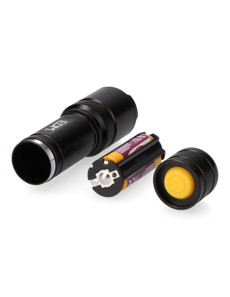 Linterna led táctica black grip 150 lm con zoom, 3 x aaa (incluidas), aluminio