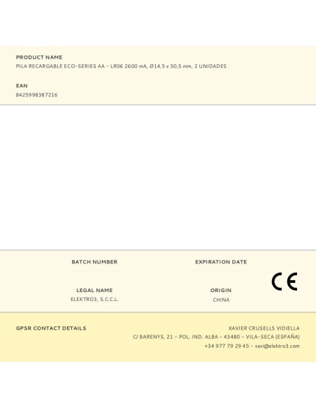 Pila recargable eco-series aa - hr6 2600 ma ø14,5 x 50,5 mm, 2 uds